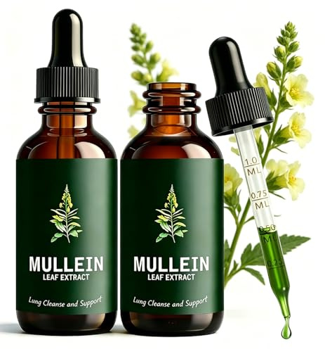 Mullein Leaf Extract Liquid Drops 2-Pack with Chlorophyll, Super Concentrated Tincture for Lung Cleanse & Respiratory Health, Fast Absorption Alcohol-Free Herbal Supplement for Adults