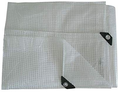 3m x 5m Clear Leno Tarpaulin - Heavy-Duty Waterproof 100 GSM Reinforced Transparent Tarp Sheet with Mesh Support, Rubber Strengthened Corners - UV‑Resistant Cover for Garden, Greenhouse, Groundsheet