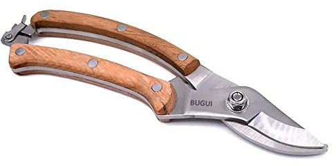 BUGUI Wood Handle Pruning Shears, SK-5 Steel Blade, 1-inch Cutting Capacity, Sharp, Well Designed Garden Shears, 8