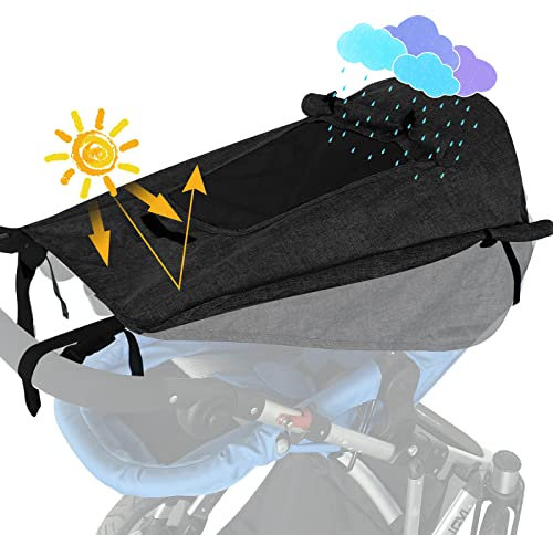 WD&CD Sonnensegel Kinderwagen mit UV Schutz 50+ und Wasserdicht, Double layer fabric mit Sichtfenster und extra breite Schattenflügel, schwarz