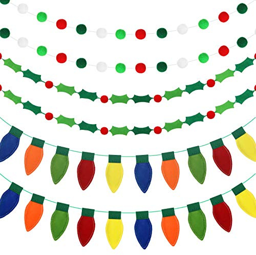 3 Guirnaldas de Bola de Fieltro de Navidad Guirnaldas de Pompones de 39,4 Feet Banner de Fieltro de Baya de Acebo Guirnalda Colgante de Bombillas Coloridas de Navidad para Árbol de Navidad Pared