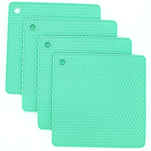 Smithcraft Silicone Trivets for Hot Dishes, Pots and Pans, Hot Pads for Kitchen, Green Silicone Pot Holders Mats for Kitchen Quartz Counter Heat Resistant Mat, Flexible Table Plate Trivet Mat Set 4