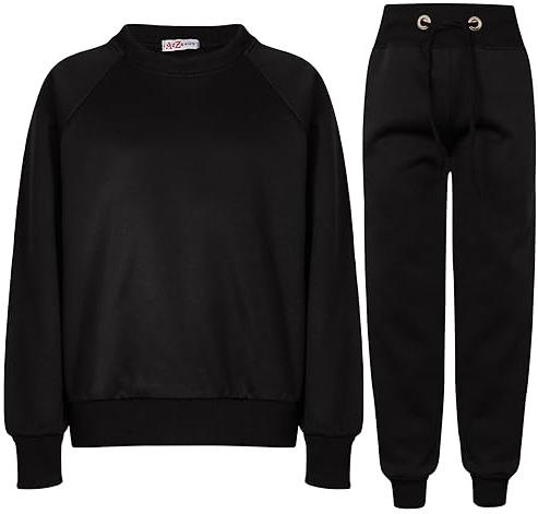 A2Z 4 Kids Girls Boys Plain Raglan Sleeves Fleece Tracksuit - T.S Plain Jumper 111 Black 11-12