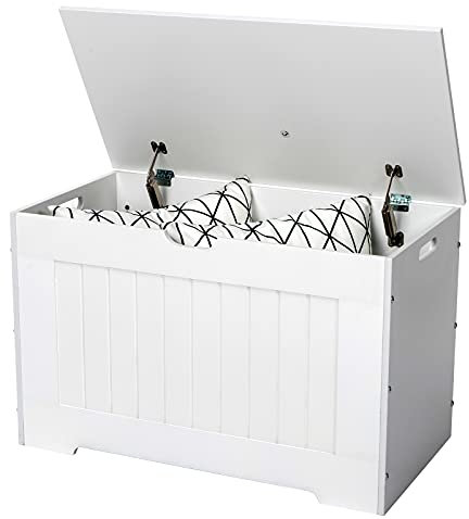 Kinder Spielzeugtruhe Bank Aufbewahrungsschrank mit Deckelgriffen Große Spielzeugkiste Aufbewahrung Organizer für Kinderzimmer Schlafzimmer Spielzimmer Weiß (76 x 40 x 48) cm (Weiß)