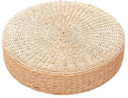 SJDWDX Flaches Stroh-Sitzkissen, 50 cm Durchmesser, Bodenkissen, rund gewebtes Tatami-Pad, handgefertigt, atmungsaktives Strohkissen, Bodenkissen für Yogamatte, Heimdekorativer Sitz