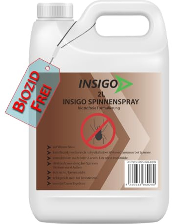 INSIGO Spinnenspray - Hochwirksam für Spinnen im Innen- & Aussenbereich - Auf Wasserbasis - fleckenfrei - 2 Liter