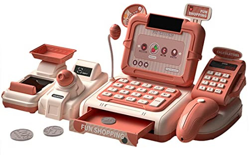 KKPLZZ Kinderkasse mit Scanner, neuestes Registrierkasse Spielzeug, Kassierer, Rollenspiel, Supermarkt, Einkaufen, Kasse, Geld bis Spielzeug, Vorschule, Lernen, Kinder