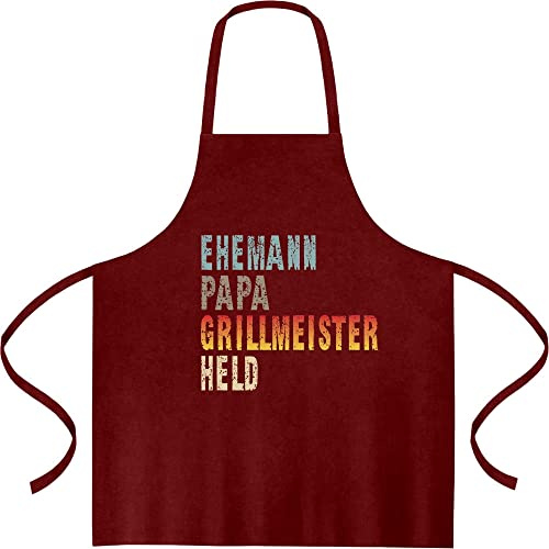Shirtgeil Ehemann Papa Grillmeister Held Schürze Kochschürze, Grillschürze, Latzschürze One Size Bordeaux