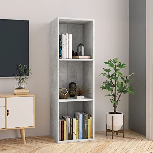 WIFESE 36x30x114 cm Bücherregal TV Schrank mit 3 Fächern Lagerregal Regale Holzregal Standregal Bookshelf Aufbewahrungsregal Bücherschrank für Schlafzimmer Arbeitszimmer Betongrau Holzwerkstoff