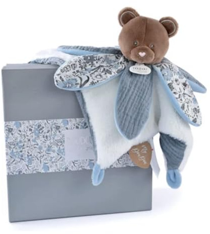 Doudou et Compagnie - Kollektion Bohaime – Schmusetuch Bär – 20 cm – Rosa und Weiß – sehr weiches Material – Geschenkidee zur Geburt – leicht zu greifen für Babys – Perfekter Begleiter – BN0342