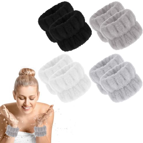 Abeillo 8Pcs Washband-Face Washing Wristband Spa Wrist Towel Washband, Fluffy and Elastic Absorbent Washband for Women Girls Faces Prevent Liquid from Spilling Down Your Arms, Grey&Black&Whit &Brown
