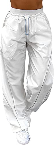 Track Pants Y2K Fallschirmhosen Teenager Baggy Cargohose Damen Y2K Weites Bein Track Pants Vintage Baggy Hosen für Frauen Streetwear Elastische Taille Parachute Pants