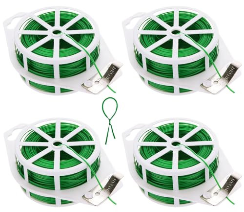 WOPPLXY 4 Stück Gartendraht Pflanzenbinder 100 m grün kunststoffbeschichteter Gartendraht – Pflanzendraht Twist Ties Gartenbinder für Kletterpflanzen