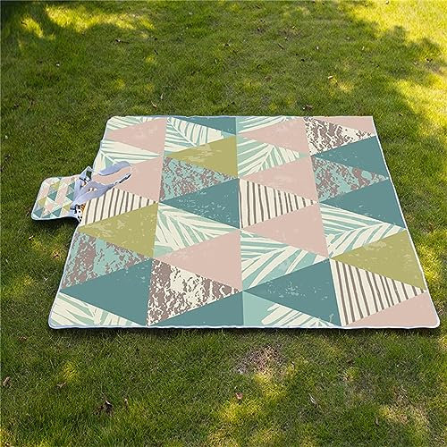 Picknickdecke 200x300cm,XXL Picknickdecke mit Wasserdichter Unterseite,Outdoor Stranddecke Sandfrei,mit Tragegriff Faltbare Picnic Blanket für Camping,Strand,Familie,Konzerte Geometrische Dreiecke
