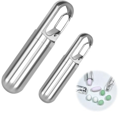Pillendose Schlüsselanhänger Pillendose Klein Pillendose Metall Pillenbox Reise Tablettenschachtel Wasserdicht Tablettendose Tablettenbox für Outdoor Camping Wandern Klettern (Klein+Groß)