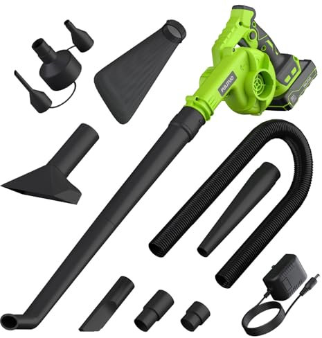 Cordless Leaf Blower with Battery, Charger & Dust Bag, 2-in-1 20V Cordless Vacuum Cleaner with Self-Locking Switch, Handheld Battery Powered Small Blower for Lawn Care/Dust/Pet Hair/Inflatable Bed