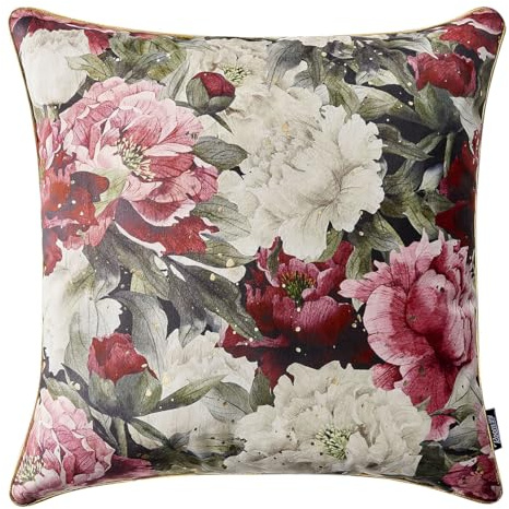 ROOM99 Blossom Shine - Funda de cojín Decorativa, 45 x 45 cm, diseño de Flores, Terciopelo, Color Rojo Oscuro