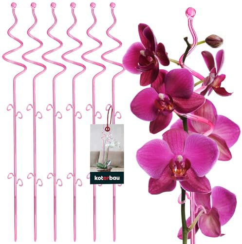 KOTARBAU® Set med 6 växtstöd rosa PVC 58 cm spiral blomstöd växtstöd inomhusväxter blomstöd trädgård orkidépinne stödstång växter dekorativa växthållare inomhusväxter rankstavar