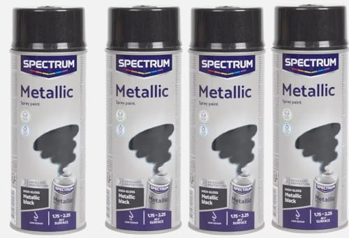Générique Lot de 4 Bombes NOIR Métallisé Aspect BRILLANT - 400ml - Bombe Peinture Aérosol - Séchage rapide - 051