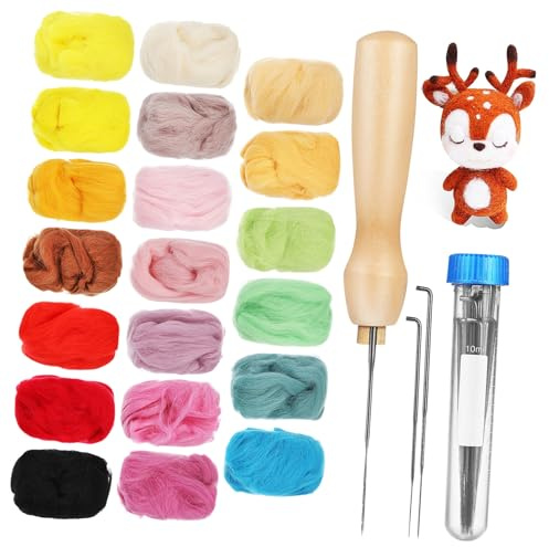 VILLCASE 1 Set Filzwolle Start Set FüR AnfäNger, 20 Farben Filzwolle, Nadelfilz Set, Filznadeln Und Bastelwerkzeuge FüR Kinder Und Erwachsene, Diy Bastelset FüR Filzarbeiten