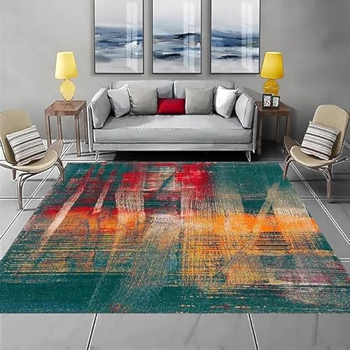 SRTJURFG Teppich Quadratisch rutschfest Waschbar Küchenteppich Abstraktes Grün, Blau, Rot, Cyan Groß Schutzmatten für Wohnzimmer, Flur, Schlafzimmer, Kinderzimmer, 100 x 100 cm