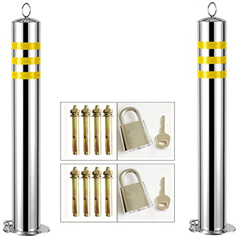 Stainless Steel Lockable Parking Barrier - Safe Car Park Security Driveway Pole - Easy Installation - Parking Bollard Posts