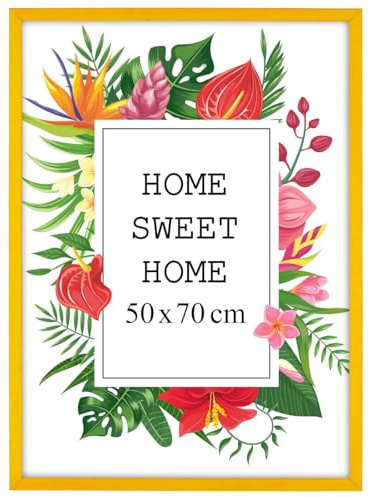 MG Design Gelb Bilderrahmen 50 x 70 cm – Aus echtem Holz mit Acrylglas, zum Aufhängen & Aufstellen, für Fotos, Poster & Puzzle