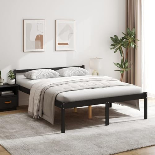 OHOOWOO Seniorenbett Schwarz 150x200 cm Massivholz Kiefer,