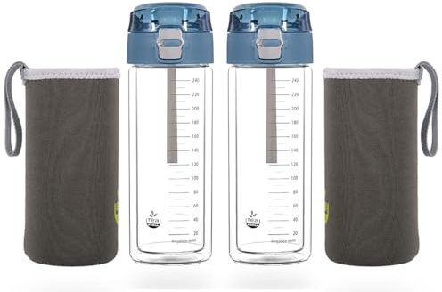 tea4chill 2 Stück Matcha-Shaker MATCHA2go: Teeflasche to go 280ml aus Glas für die schnelle Matcha Tee Zubereitung ohne Besen. Thermoflasche für outdoor.