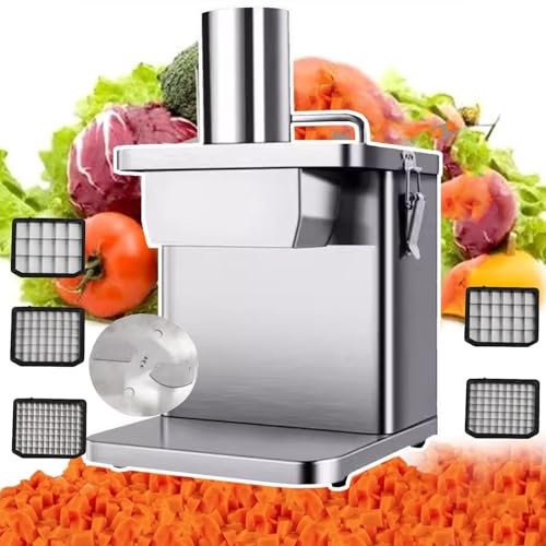 menglanchang Picadora De Verduras Comercial 250W | Cortadora Y Cortadora De Verduras AutomáTica 2 En 1 | MáQuina Cortadora Cubos Patatas, Cebollas Y Zanahorias EléCtrica, Picadora Verduras,Silver