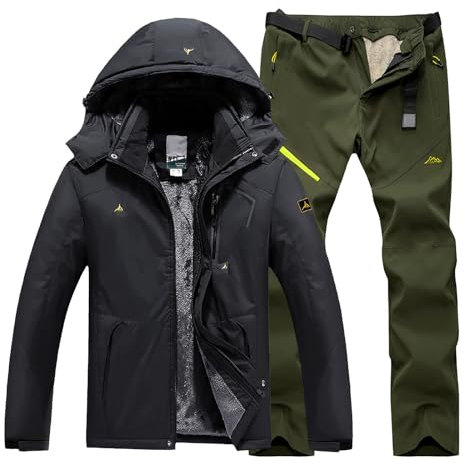 Generisch Skianzug Herren 2 Teilig Warme Schneeanzug Winter Winddicht Skijacke Jacke und Hosen Skibekleidung mit Kapuzen Tracksuit Wasserdicht Schneemantel