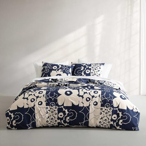 MARIMEKKO Bettwäsche-Set für Doppelbett/Queen-Size-Bett, hochwertige Baumwoll-Bettwäsche mit passenden Kissenbezügen, Florale Heimdekoration (Unikko Kollaasi Blue, Full/Queen)