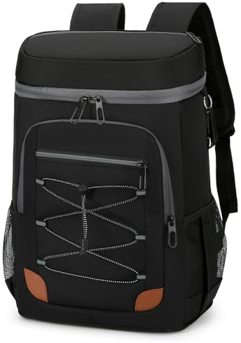 Outplea Sac à Dos Glaciere 25L, Grand Portable Sac a Dos Isotherme pour Camping, Léger Imperméable Sac de Pique-Nique pour Femme Homme Barbecue Quotidien Travail, Noir
