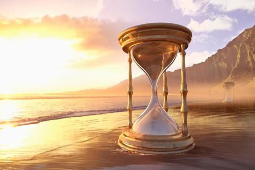 Puzzle für Erwachsene 1000 Teile Sanduhr am Ozean Strand Sonnenuntergang Palmenlandschaft Bilder malerische Landschaft tropische Natur Familie Lustig Herausfordernd Urlaub Puzzles Geschenk