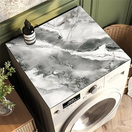 Highdi Marbre Moderne Housse de Protection pour Machine à Laver Top,Coussin de Machine à Laver Antidérapant Housse de Machine à Laver pour Machine à Laver Ou Sèche-Linge (60x60cm,Gris)