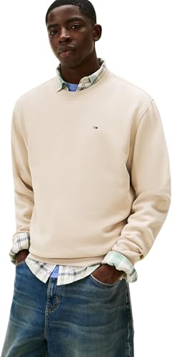 Tommy Jeans TJM REG S Flag Crew EXT DM0DM20741 Pullover Sweatshirt, Beige (Gulf Sand), L, Beige (Sable du golfe), L