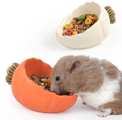 Zhilishu Hamster Food Bowl, 2 Packs Ceramic Carrot Hamster Bowls Guinea Pig Food Dish Water Bowls for Gerbil Mouse Chinchilla Hedgehog