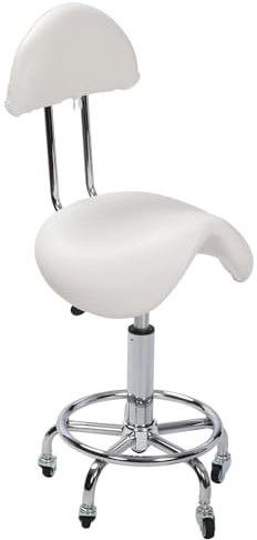 REDCAMP Rollsattelhocker mit Rückenstütze, ergonomischer Drehstuhl, hydraulisch, verstellbarer Hocker für Zahnarzt, Spa, Massagesalon, Friseure, Weiß