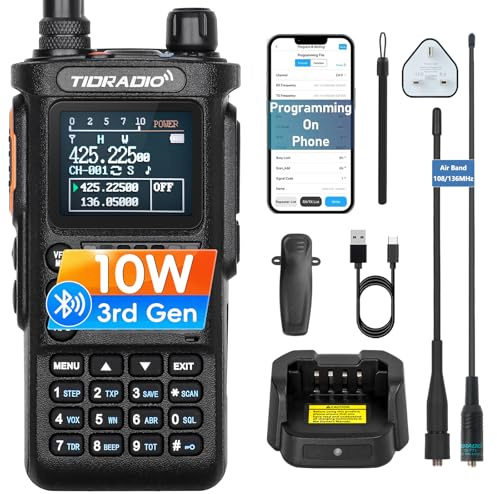 (3rd Gen) TIDRADIO TD-H8 Ham Radio,10W Walkie Talkies, Bluetooth APP Programming, Airband Two Way Radio Handheld Transceiver 2500mAh Batteries, Amateur Radio Long Range for Adults-Black,1Pack