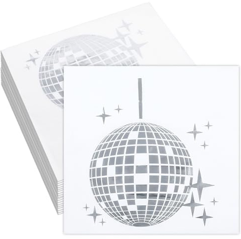 40 tovaglioli decorativi da discoteca, bianco, 33 x 33 cm, stoviglie usa e getta, decorazione di compleanno 70 anni '90, decorazione per feste, palla da discoteca, ecc