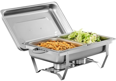 Chafing Dish Set 9L,Edelstahl Warmhaltebehälter Essen,Speisenwärmer,Buffet Wärmer,Wärmebehälter Rechaud für Catering Buffet und Party(1 Set 1/2 GN)