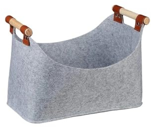 YXINAER Large Felt Storage Bag Felt Basket with Wooden Handles Firewood Box Large Capacity Foldable Wood for Fireplace Stove(Gray 55x32x40cm)