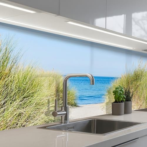 KitchenYeah© Splashback for kitchen 32x118 / 80x300 cm self-adhesive Sink Splash Splatter Guard Splashbacks Walls Beach - Path - Summer - Wadden Sea