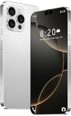 Smartphone I16 Pro Max, Android 14 (version Mondiale), 16 Go 1 To, Processeur Deca Core, Écran 7,3 Pouces, Double SIM 8000 MAh, Appareil Photo Principal 108 Mpx, 5G, Face ID/GPS,White-7.3 Inch