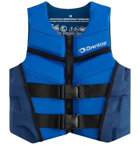 Owntop Gilet da Nuoto Junior | Aiuto al Galleggiamento per Ragazzi e Bambini | Giubbotto Galleggiante in Neoprene Leggero con Doppie Cinghie di Sicurezza Regolabili per Nuoto, Kayak (Blu Navy,L)