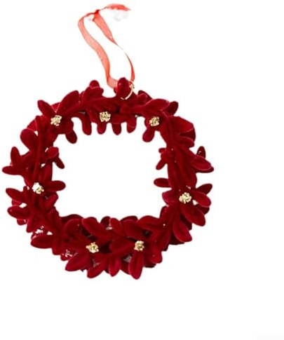 Jotekonoby Corona de Navidad de terciopelo rojo, decoración navideña en forma de campana, adorno de tela flocada para decoración del hogar interior y exterior, 4.53 pulgadas, paquete de 3
