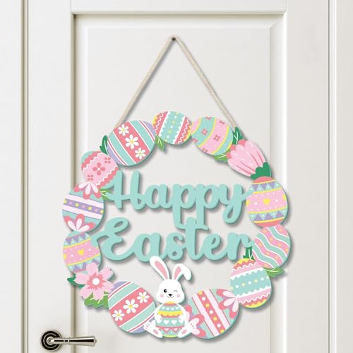 Türkranz Ostern Holz Ostertürkranz Osterkranz Tür Osterkränze Holz Türdeko Osterhasen Osterei Osterdeko Hängend für Haustüren, Wände, Fenster