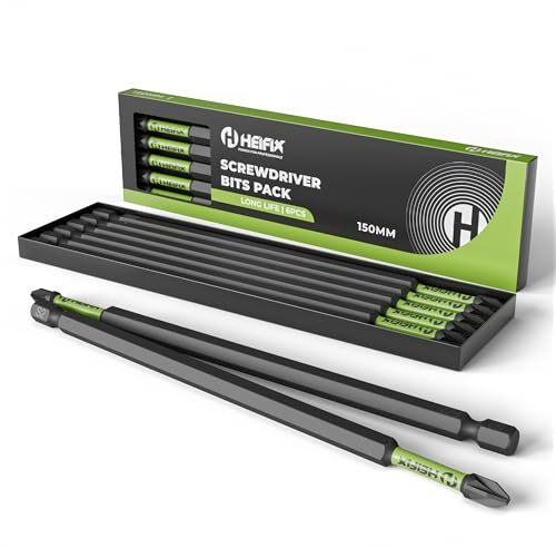 Heifix 6 x 150mm PH2 Impact Screwdriver Bit Set, Eco Storage Box | Long PH2 Phillips Impact Drill Bits With Magnetised Tips For Secure Screw Holding. Supplied In A Reusable Eco Storage Box.