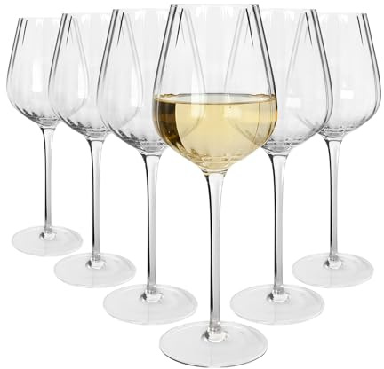 Argon Tableware Kensington Optic Crystal White Wine Glasses 360ml - Pack of 6, Lead-Free Crystal Art Deco Wine Glass Set, Tulip Bowl with Optic Design, Durable Pulled Stem, Gift Boxed Glassware