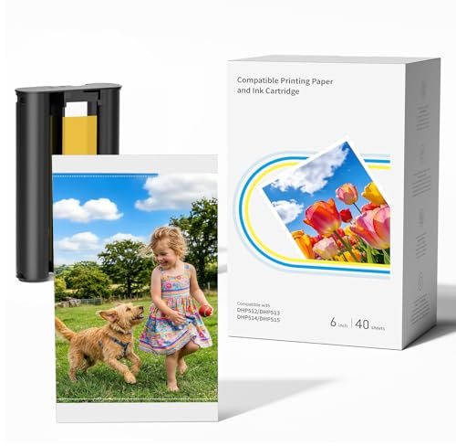 Compatible avec Liene Amber M100/M110/M200/M210 40 Papiers Photo 10x15cm | 4 x 6 40 Papiers Photo et 1 Cartouches d'encre pour Imprimante par Sublimation Thermique, Imperméable/Antioxydant